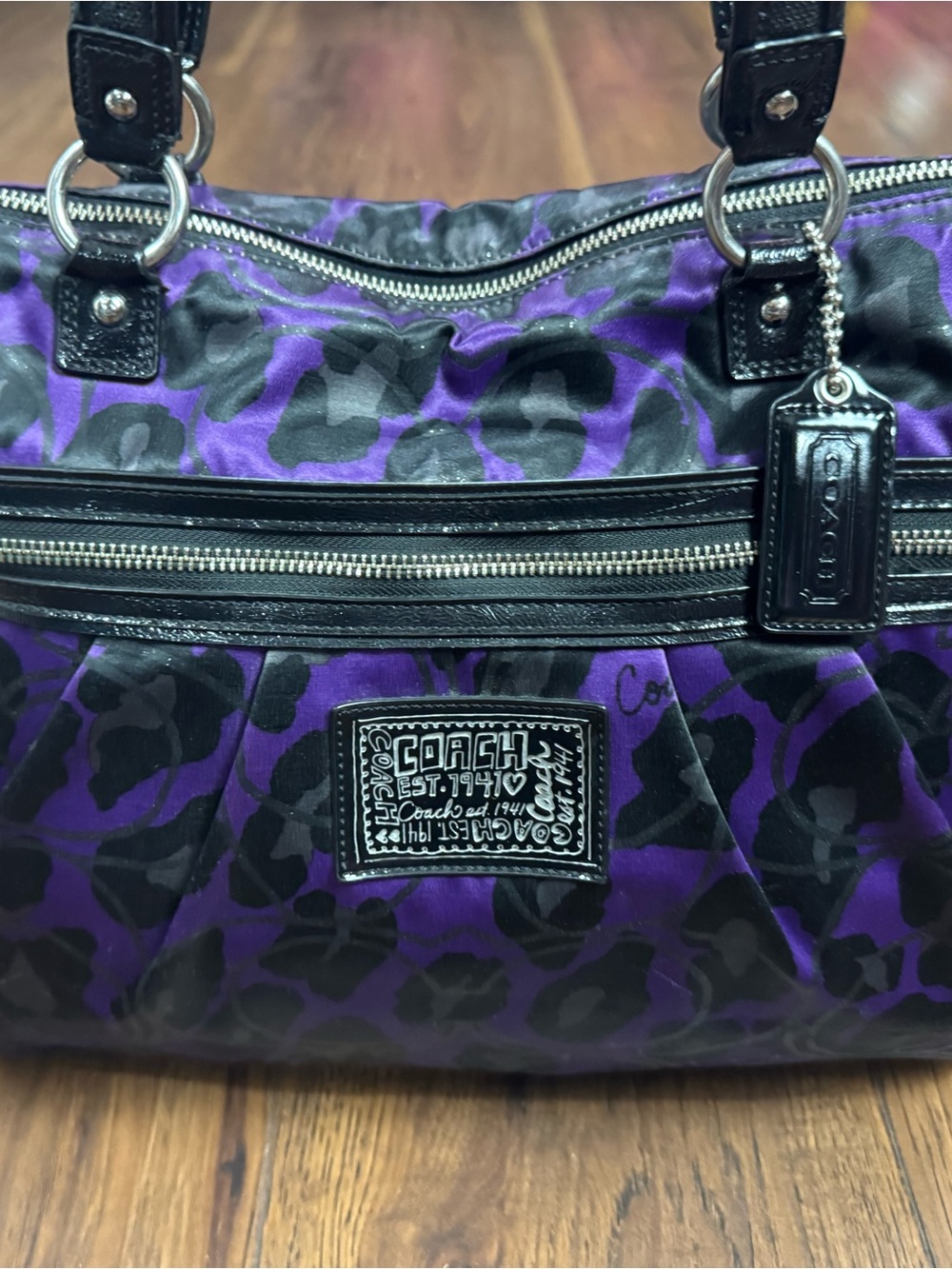 Coach Poppy Glam F20048 Purple Black Ocelot Leopard Large Tote Y2K - Picture 1 of 14
